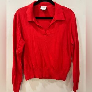 Calvin Klein 100% Cotton Vivid Vermillion Red V-Neck Red Sweater
